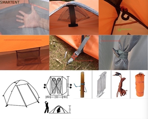 Facilità di assemblaggio Tende da campeggio all'aperto 210*180*130CM Arancione 190T Poliestere PU2000MM Tenda a palo in alluminio fornitore