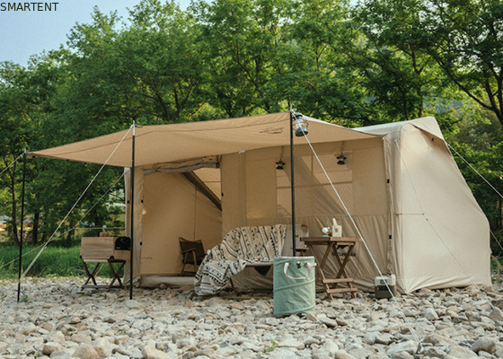 Tende da campeggio all'aperto 410*270*200CM impermeabile Beige cotone Tenda gonfiabile per 3-4 persone stile Forest Hut leggero e resistente per avventure all'aperto fornitore