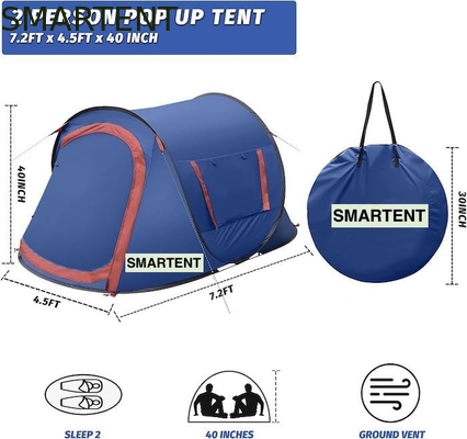 7.2FT*4.5FT*40Inch Facile da impostare per 2 persone Blu impermeabile poliestere Pop Up Camping Tent con finestre a maglia ventilate fornitore