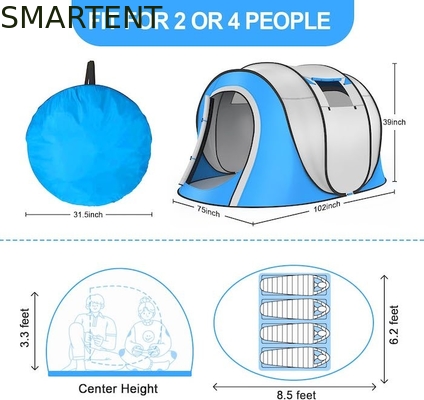 102*75*39 pollici mono strato argento supporto poliestere 210T impermeabile Pop Up tenda da campeggio per 2-4 persone con finestre a maglia fornitore