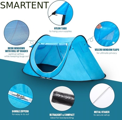 86.6*37.4*47.2 Inch Blue Pop Up Camping Tent Con Ventilato Mesh Windows 2 Persone Capacità Disegno impermeabile fornitore
