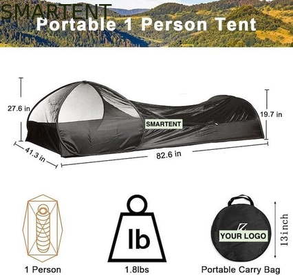 82.6*27.6*19.7 Inch Nero Easy Pop Up Camping Tents Con Pavimento Impermeabile Fibra Di Vetro Pallone Portante Sacchetto Per 1 Persona fornitore