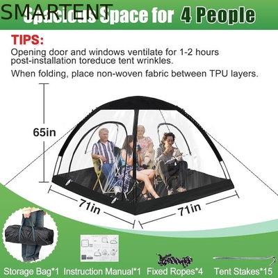 71*71*65'Inch 4 Persone TPU Fibra di vetro trasparente Cornice Quick Set Up impermeabile Protezione UV Pop Up Sport Tent fornitore