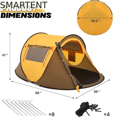 Tenda da campeggio da 4 stagioni in poliestere giallo da 96*59*41 pollici con finestre a maglia e design impermeabile per 2 persone fornitore