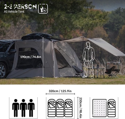 2.49*3.20*1.91M Tenda da campeggio per auto grigio portatile impermeabile PU3000MM tessuto di poliestere rivestito per avventure all'aperto fornitore