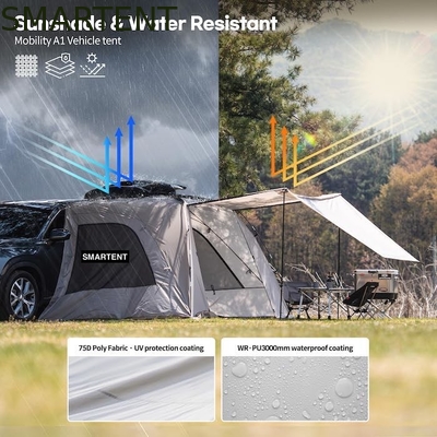 2.49*3.20*1.91M Tenda da campeggio per auto grigio portatile impermeabile PU3000MM tessuto di poliestere rivestito per avventure all'aperto fornitore