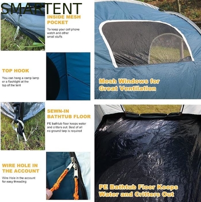 2.44*2.44*2.19M 6 Persone Blu impermeabile rivestito di poliestere Car Camping Tent con 2 finestre 4 stagione Quick Setup fornitore