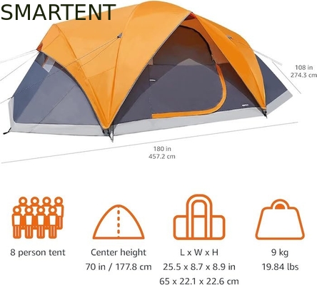 4.57*2.74*1.78M Tenda da campeggio per 8 persone all'aperto doppio strato grigio impermeabile rivestito in poliestere per attività di 3 stagioni fornitore