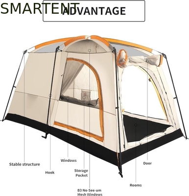4-persona 3.3*2.1*1.85M Outdoor All Weather Khaki impermeabile rivestito in poliestere 2-house design tenda da campeggio fornitore