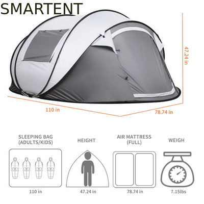 280*200*130CM Grigio impermeabile PU2000MM Rivestito 190T poliestere 4 stagioni Pop Up Tent Boat Con finestre a maglia Per il campeggio fornitore