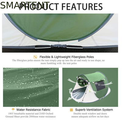 2 persone 245*148*100cm Poliestere verde impermeabile Campeggio all'aperto Spaziosa tenda pop up barca con ventilazione a maglia fornitore