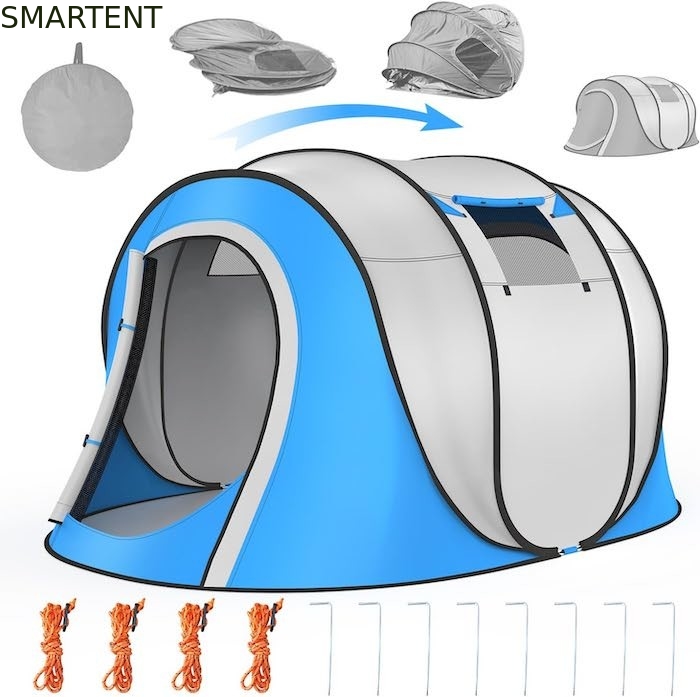 102*75*39 pollici mono strato argento supporto poliestere 210T impermeabile Pop Up tenda da campeggio per 2-4 persone con finestre a maglia fornitore