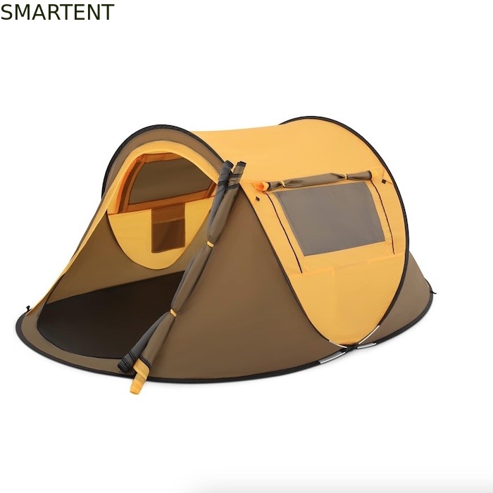 Tenda da campeggio da 4 stagioni in poliestere giallo da 96*59*41 pollici con finestre a maglia e design impermeabile per 2 persone fornitore