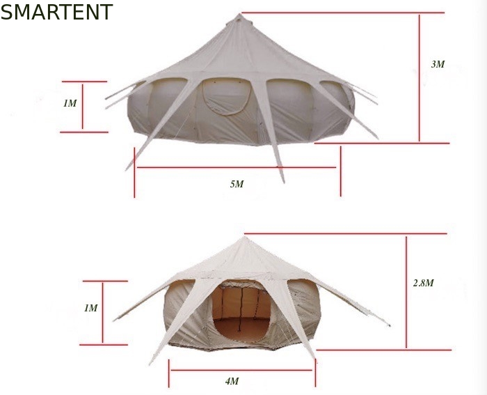 300*300*200CM 5M 280GSM Beige impermeabile rivestito di cotone Lotus Design Glamping Outdoor Camping Tent fornitore